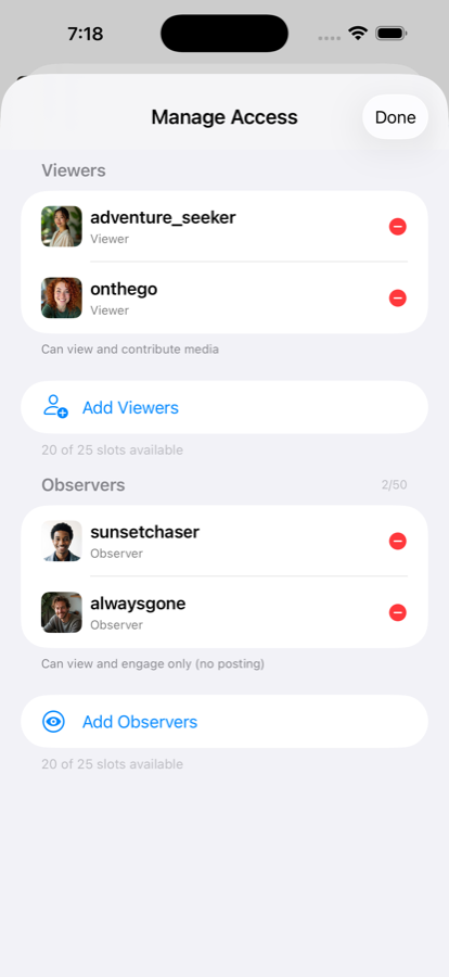 Manage viewers and observers