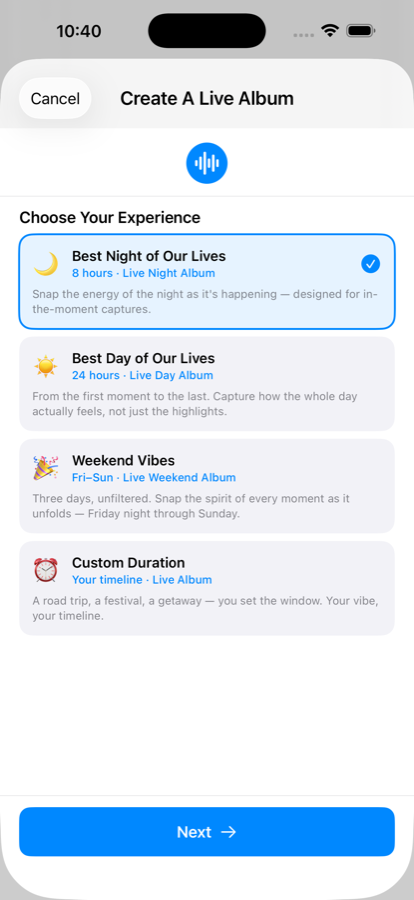 Choose live album experience